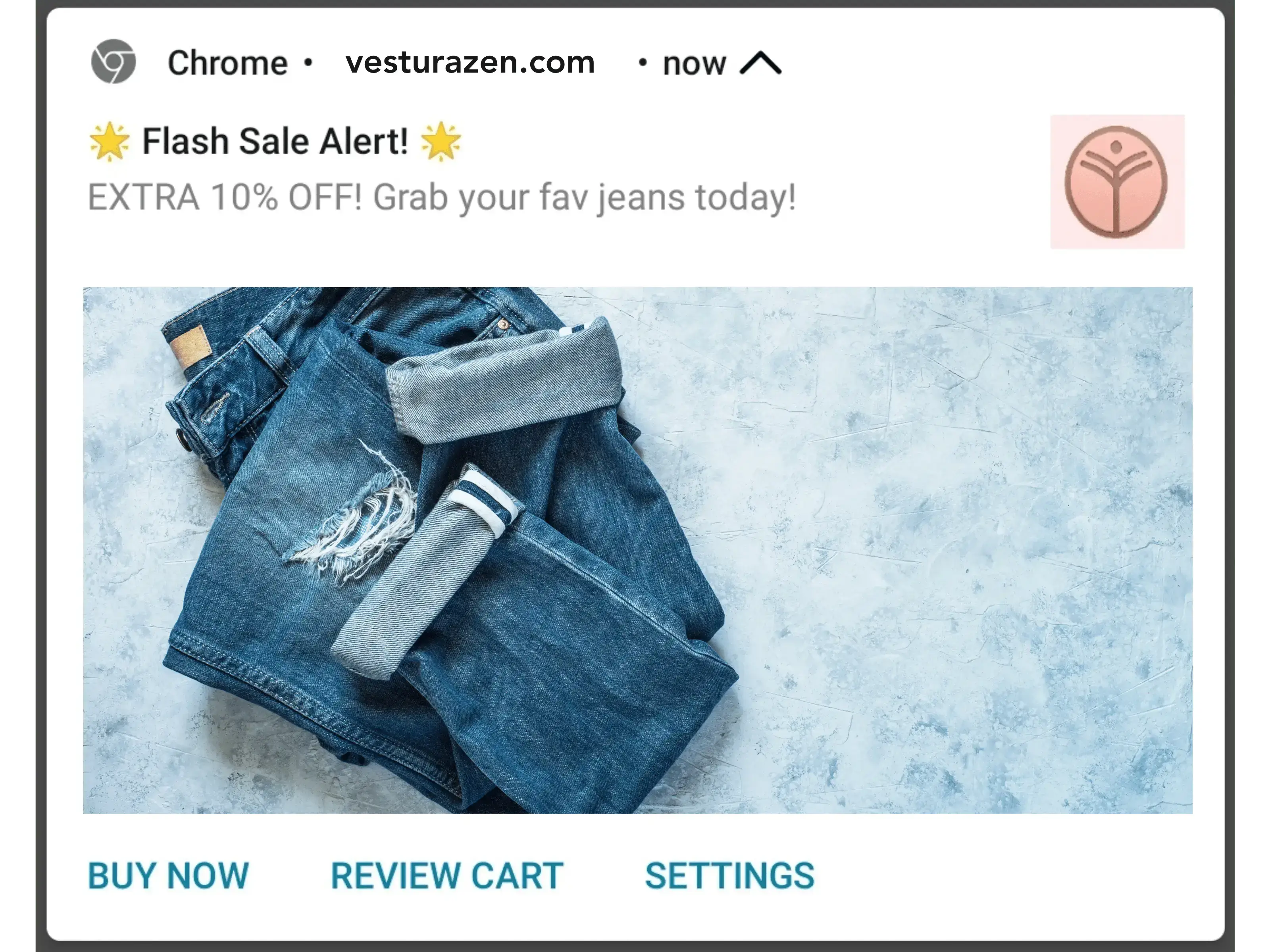 Push notification example for cart abandonment recovery - Limited-time sale