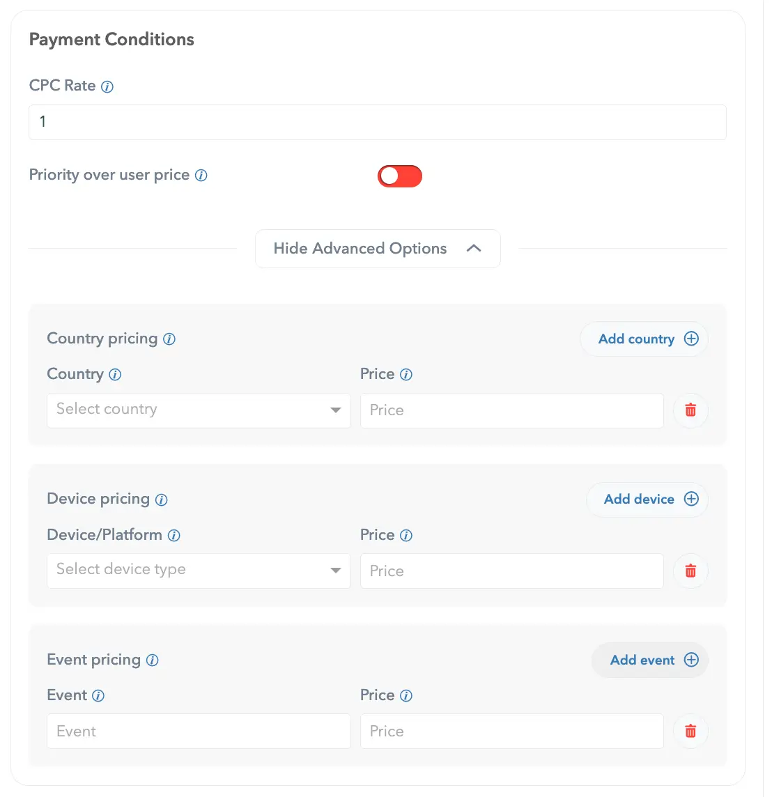 Advanced payment conditions for Deals