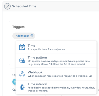 Advanced scheduling, Triggers option