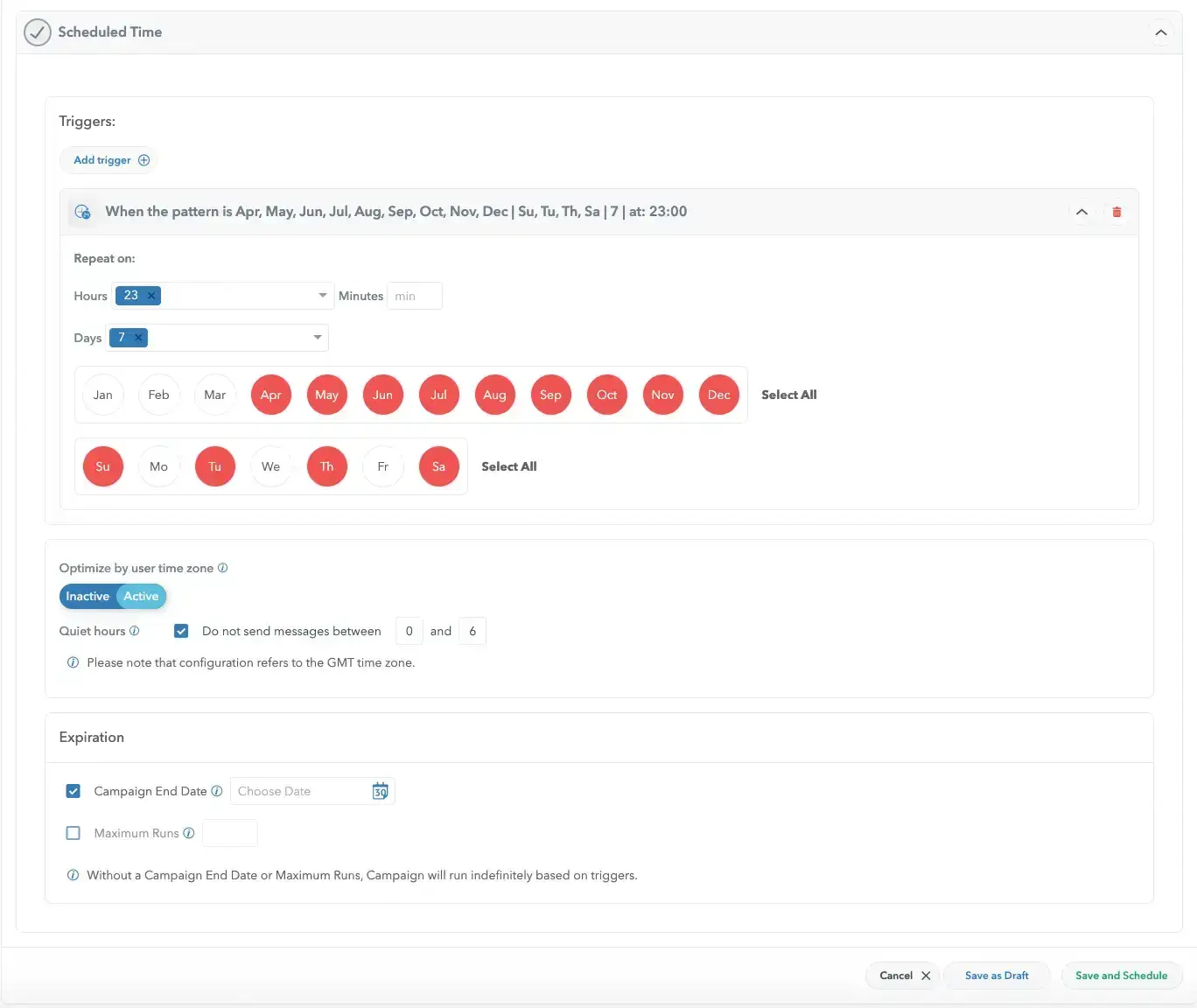 HoodEngage scheduler, triggers & timing options